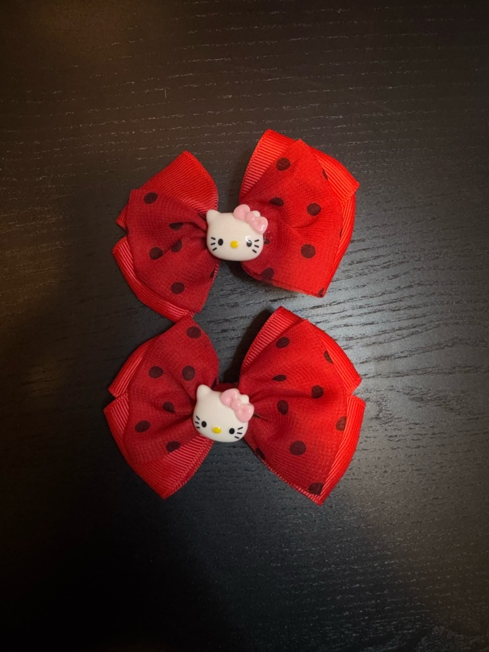 Hello Kitty Red Polka Dot Bow Hair Clips with Pink Accent set of 2